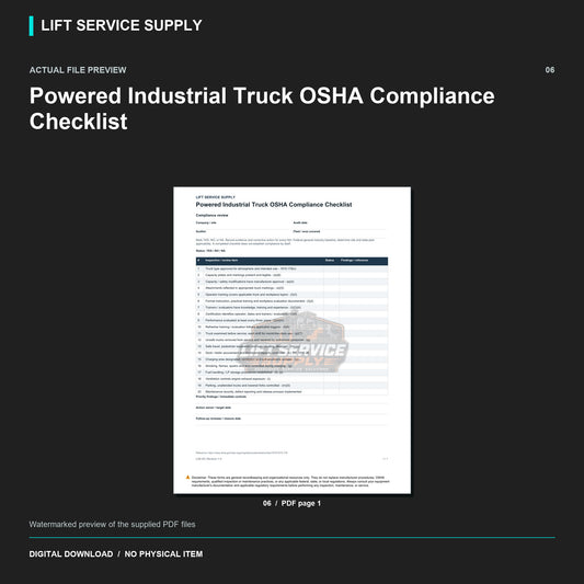 Powered Industrial Truck OSHA Compliance Checklist - Actual form preview with logo watermark