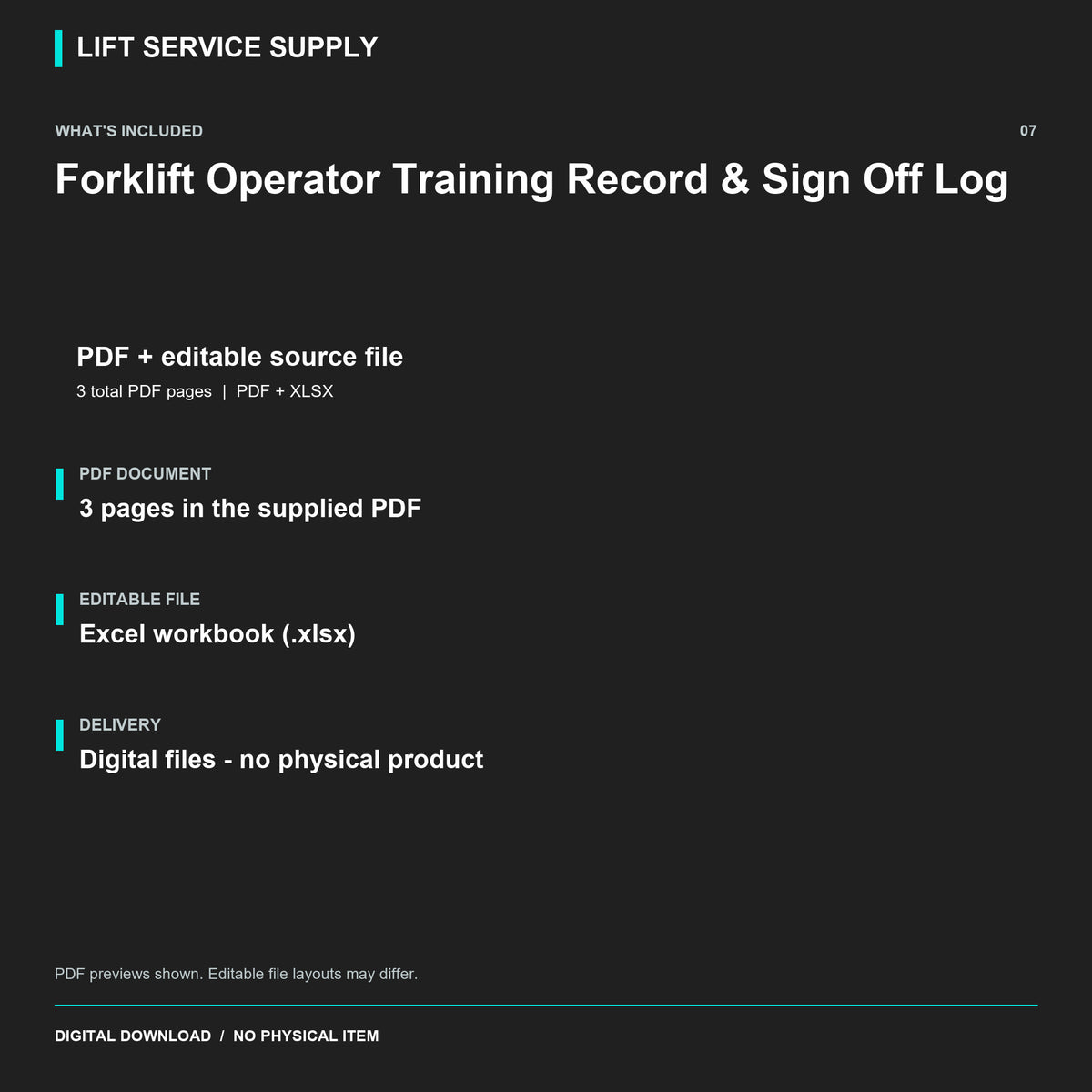 Forklift Operator Training Record & Sign-Off Log - Included files