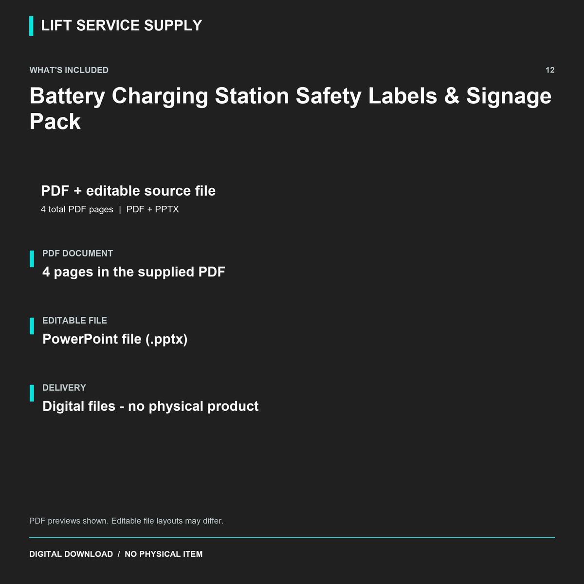 Battery Charging Station Safety Labels & Signage Pack - Included files