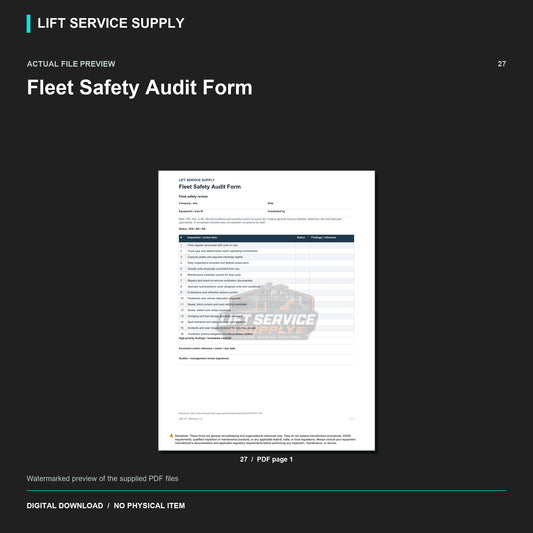 Fleet Safety Audit Form - Actual form preview with logo watermark