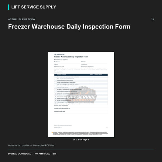 Freezer Warehouse Daily Inspection Form - Actual form preview with logo watermark