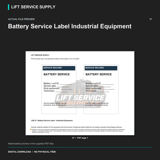 Battery Service Label – Industrial Equipment - Actual form preview with logo watermark