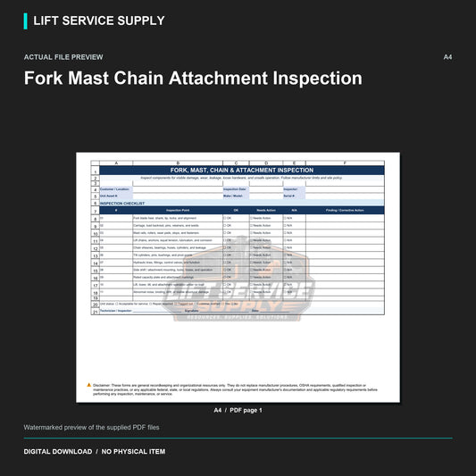 Fork Mast Chain Attachment Inspection - Actual form preview with logo watermark