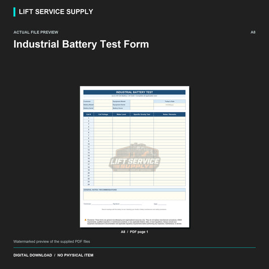 Industrial Battery Test Form - Actual form preview with logo watermark