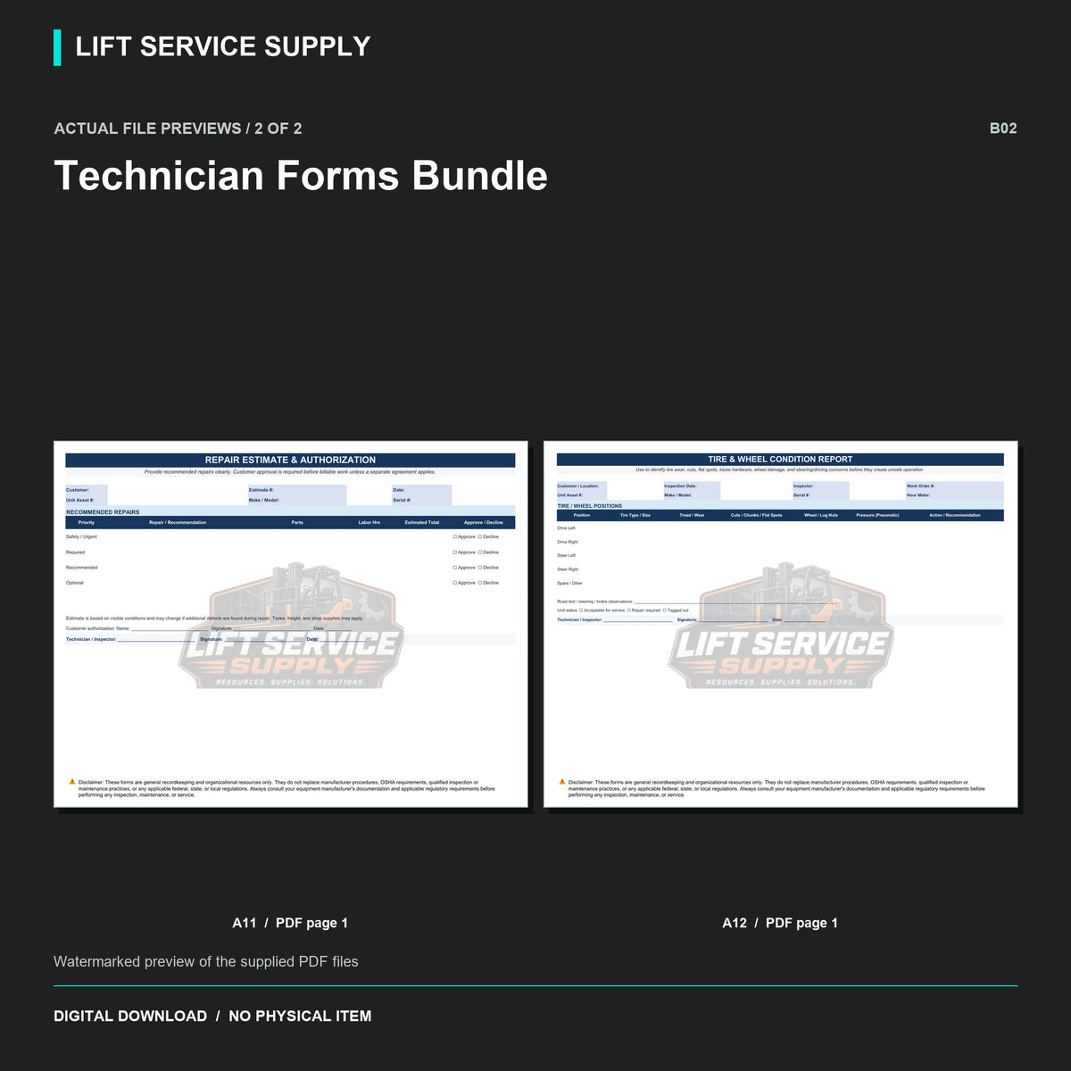 Technician Forms Bundle - Actual form preview with logo watermark