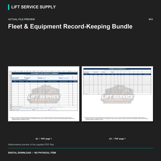 Fleet & Equipment Record-Keeping Bundle - Actual form preview with logo watermark