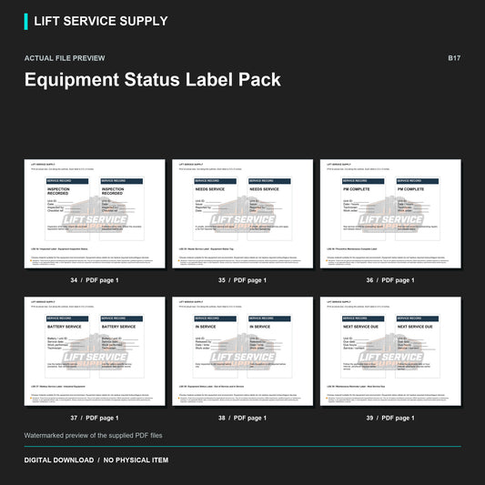 Equipment Status Label Pack - Actual form preview with logo watermark