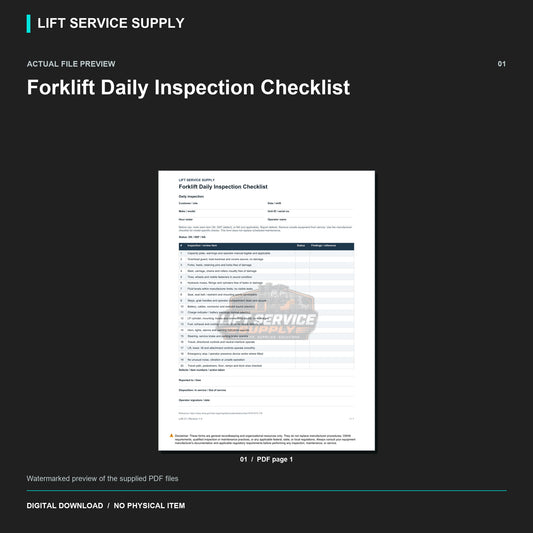 Forklift Daily Inspection Checklist - Actual form preview with logo watermark