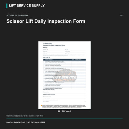 Scissor Lift Daily Inspection Form - Actual form preview with logo watermark
