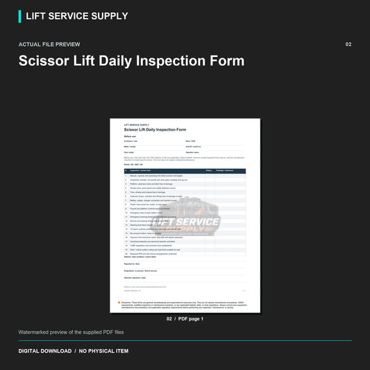 Scissor Lift Daily Inspection Form - Actual form preview with logo watermark