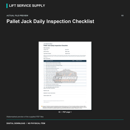 Pallet Jack Daily Inspection Checklist - Actual form preview with logo watermark