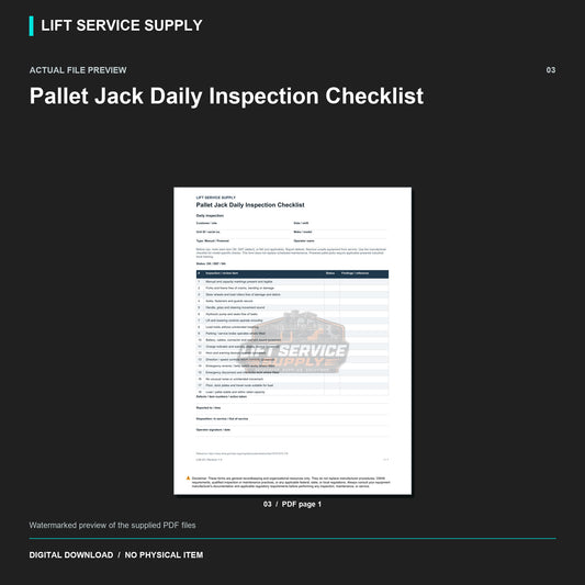 Pallet Jack Daily Inspection Checklist - Actual form preview with logo watermark