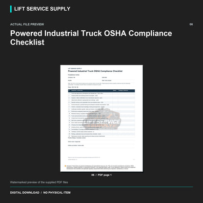 Powered Industrial Truck OSHA Compliance Checklist - Actual form preview with logo watermark