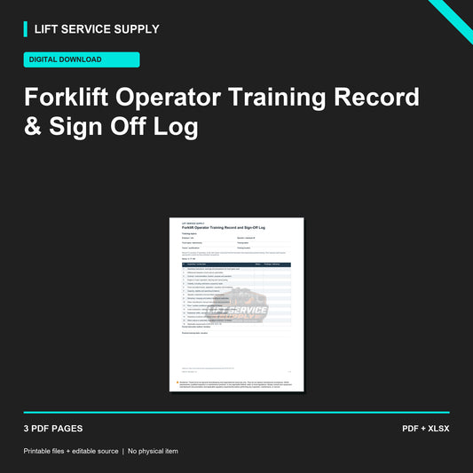 Forklift Operator Training Record & Sign-Off Log - Product cover