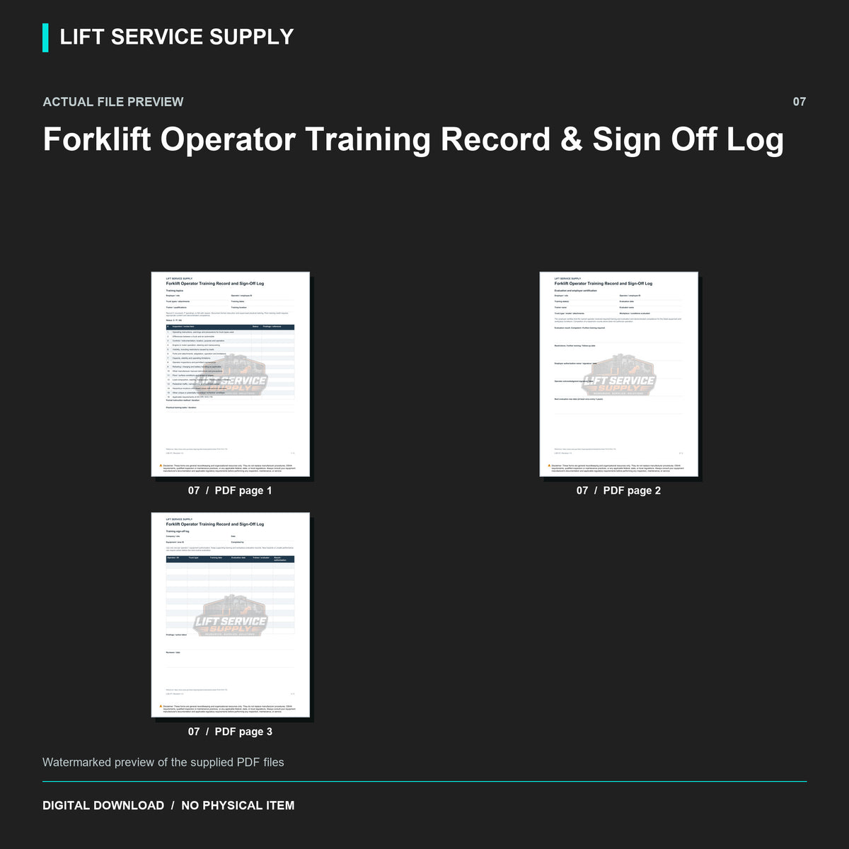 Forklift Operator Training Record & Sign-Off Log - Actual form preview with logo watermark