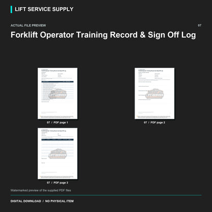 Forklift Operator Training Record & Sign-Off Log - Actual form preview with logo watermark