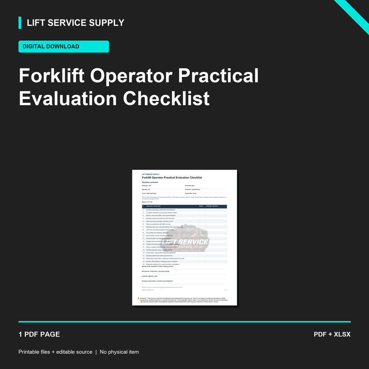 Forklift Operator Practical Evaluation Checklist - Product cover