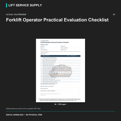 Forklift Operator Practical Evaluation Checklist - Actual form preview with logo watermark