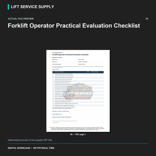 Forklift Operator Practical Evaluation Checklist - Actual form preview with logo watermark