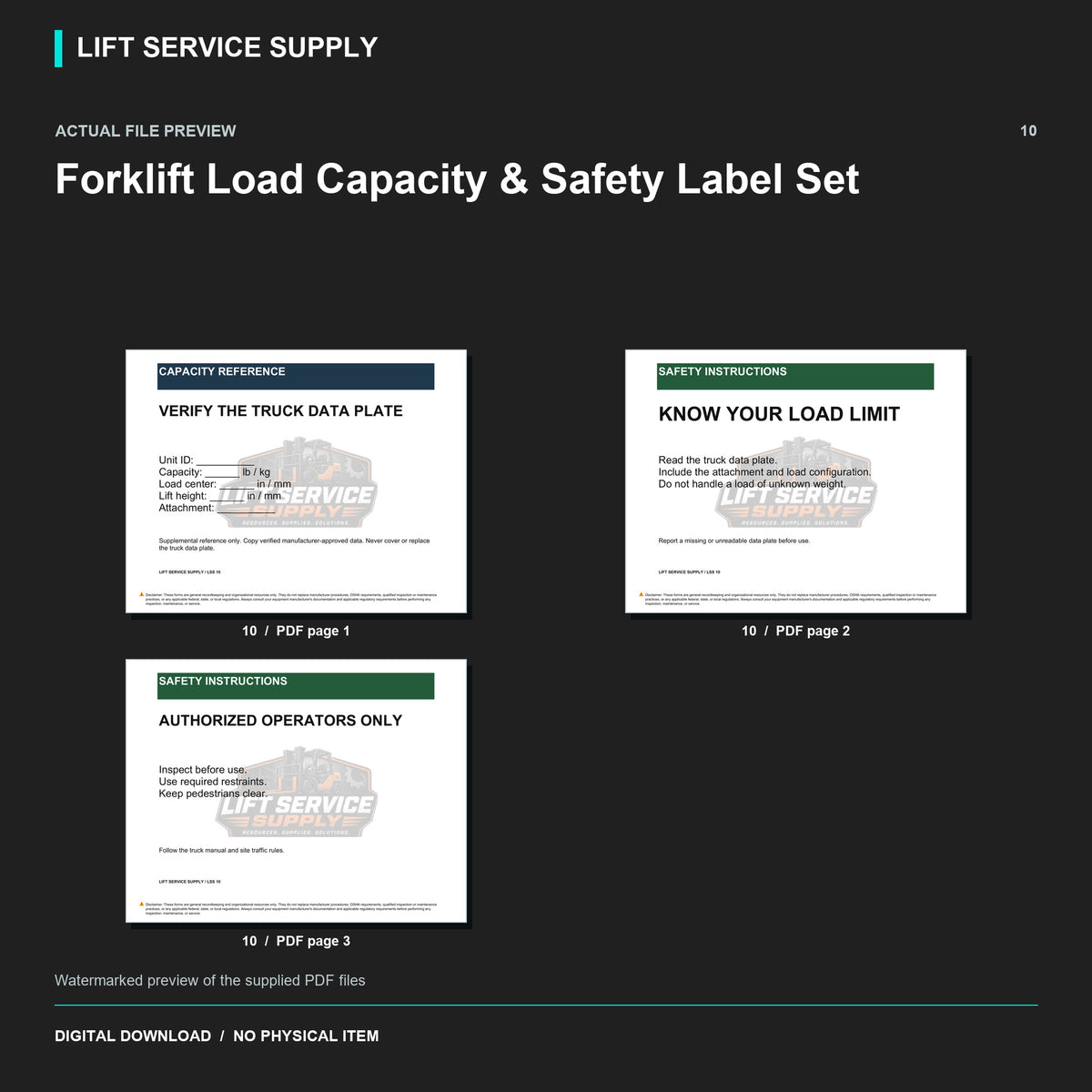 Forklift Load Capacity & Safety Label Set - Actual form preview with logo watermark