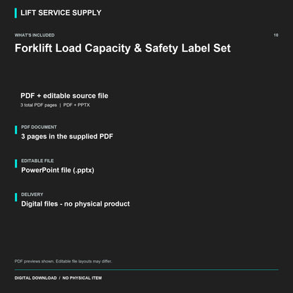 Forklift Load Capacity & Safety Label Set - Included files