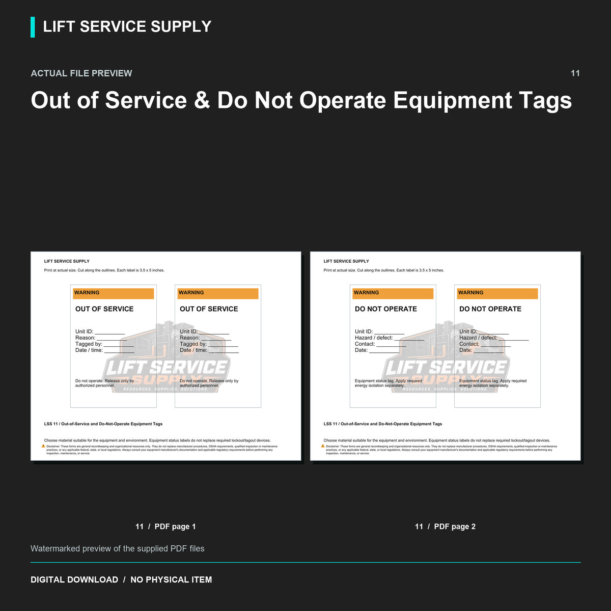 Out-of-Service & Do-Not-Operate Equipment Tags - Actual form preview with logo watermark