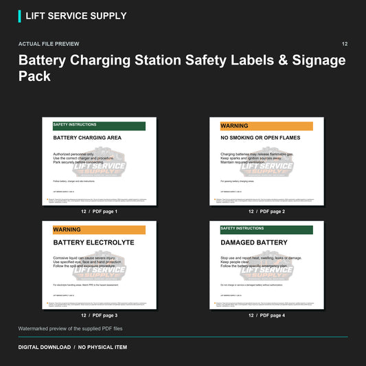 Battery Charging Station Safety Labels & Signage Pack - Actual form preview with logo watermark