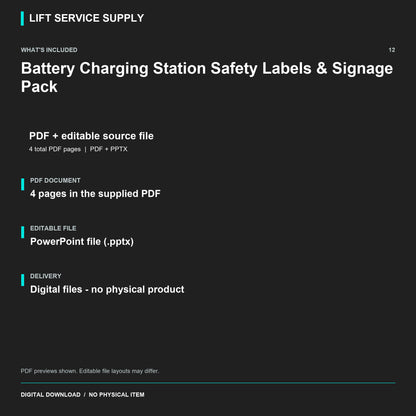 Battery Charging Station Safety Labels & Signage Pack - Included files