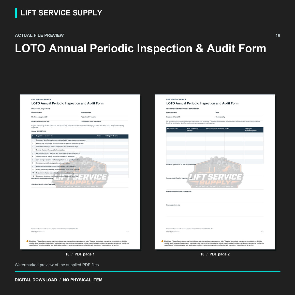 LOTO Annual Periodic Inspection & Audit Form - Actual form preview with logo watermark
