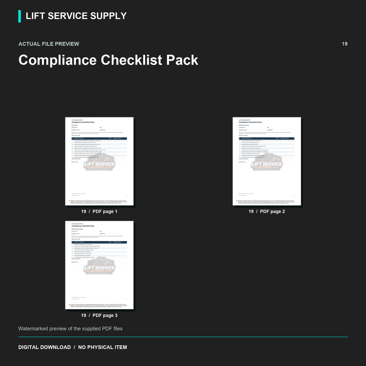 Compliance Checklist Pack - Actual form preview with logo watermark
