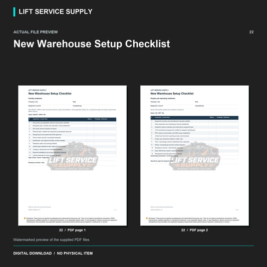 New Warehouse Setup Checklist - Actual form preview with logo watermark