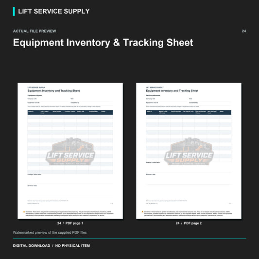 Equipment Inventory & Tracking Sheet - Actual form preview with logo watermark