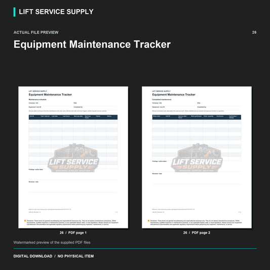 Equipment Maintenance Tracker - Actual form preview with logo watermark