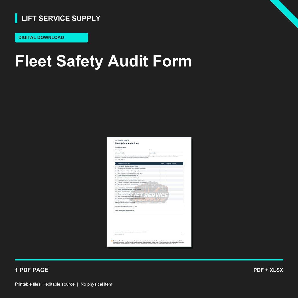 Fleet Safety Audit Form - Product cover