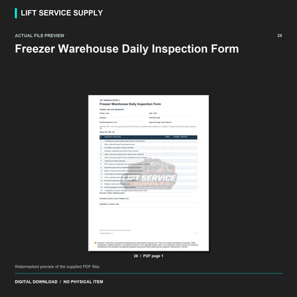 Freezer Warehouse Daily Inspection Form - Actual form preview with logo watermark