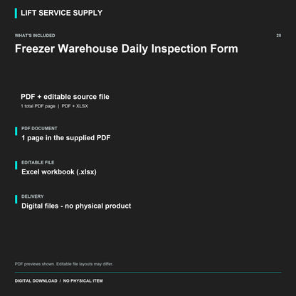 Freezer Warehouse Daily Inspection Form - Included files