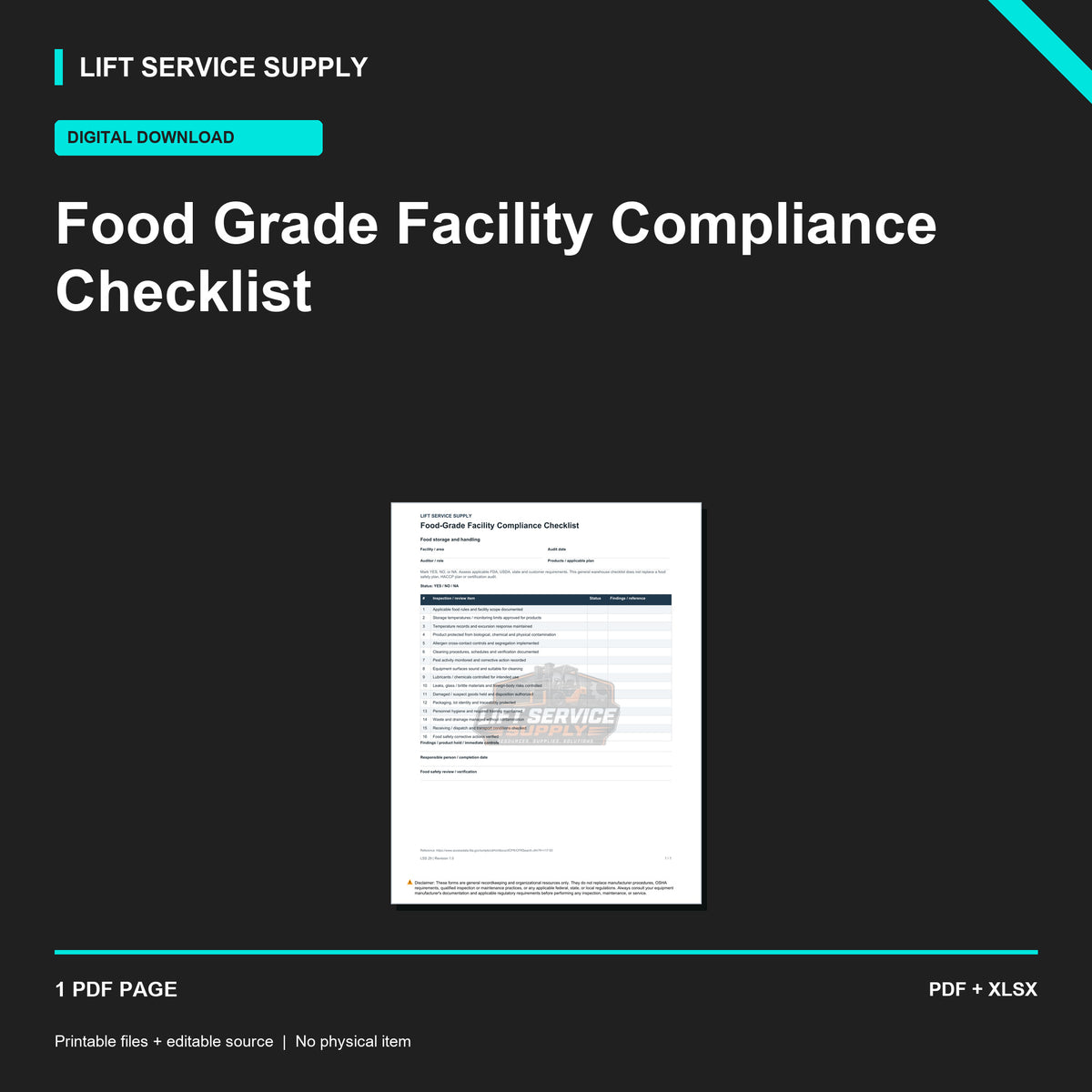 Food-Grade Facility Compliance Checklist - Product cover