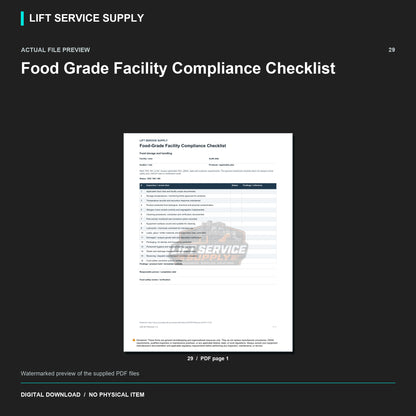 Food-Grade Facility Compliance Checklist - Actual form preview with logo watermark