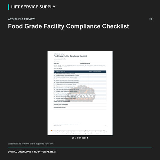 Food-Grade Facility Compliance Checklist - Actual form preview with logo watermark