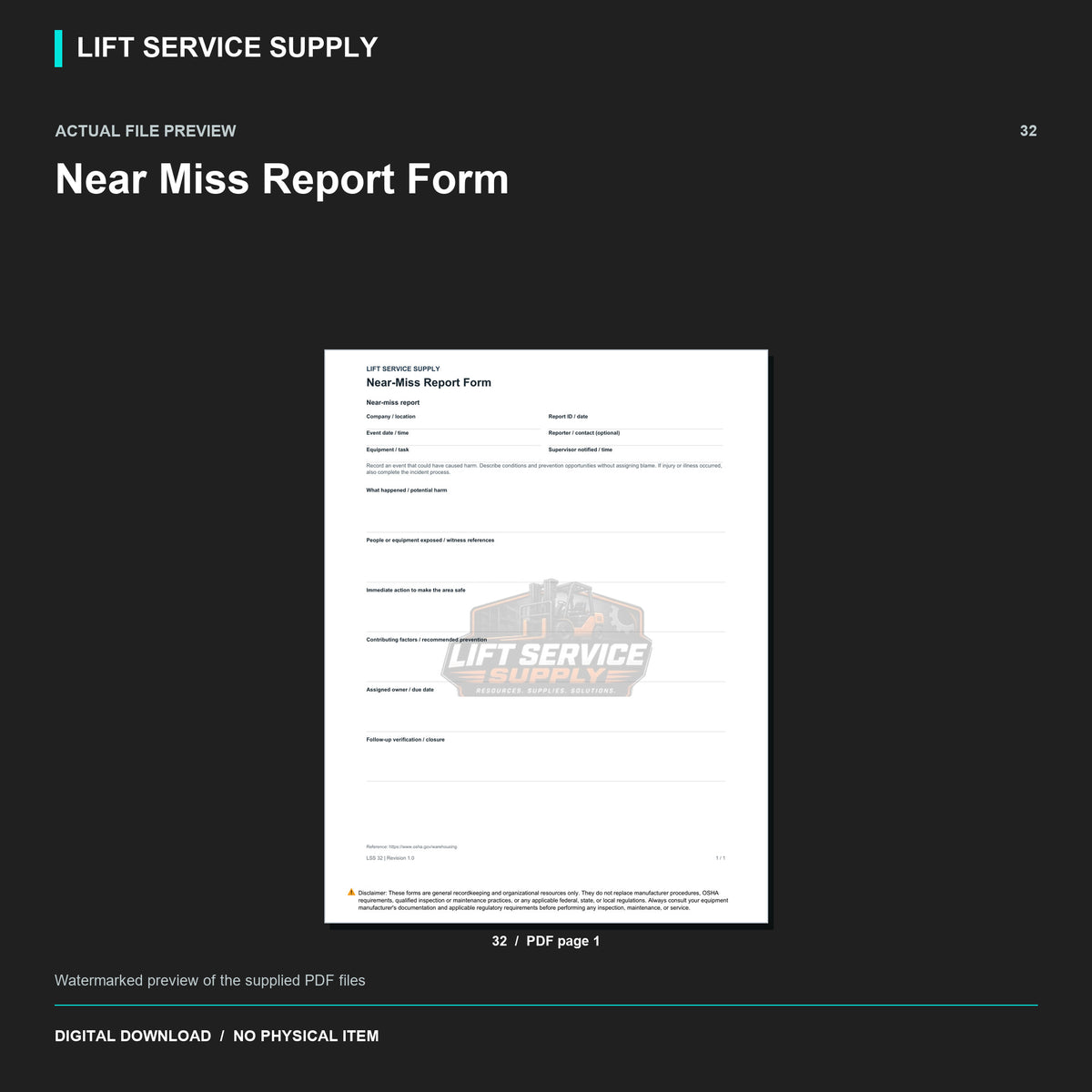 Near-Miss Report Form - Actual form preview with logo watermark