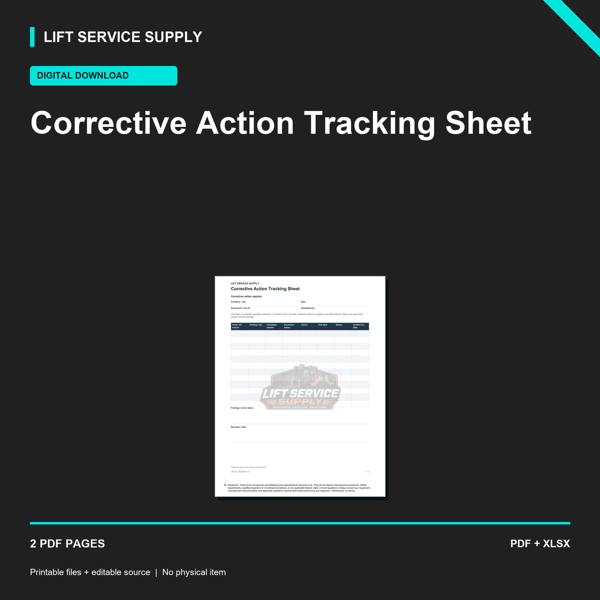 Corrective Action Tracking Sheet - Product cover