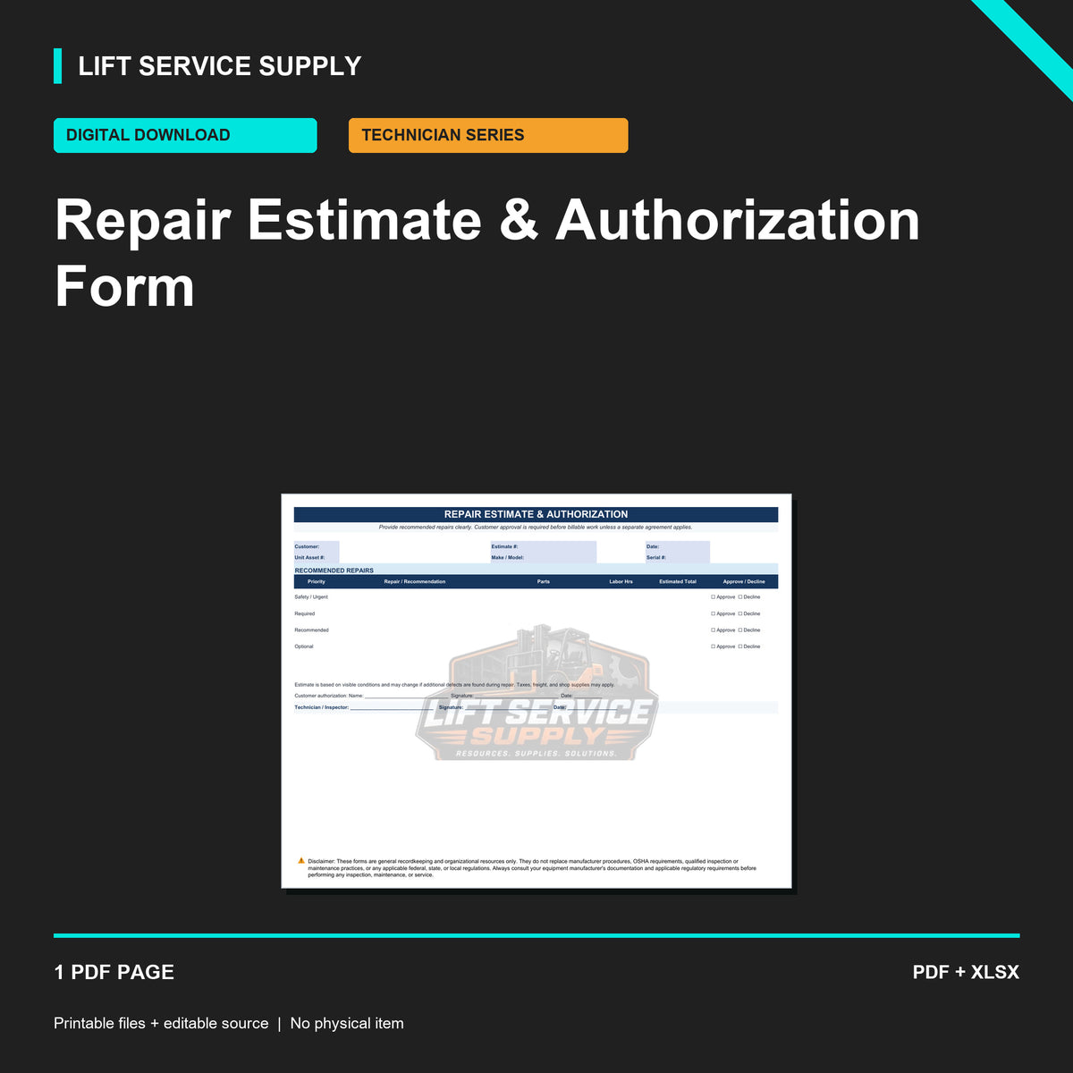 Repair Estimate & Authorization Form - Product cover