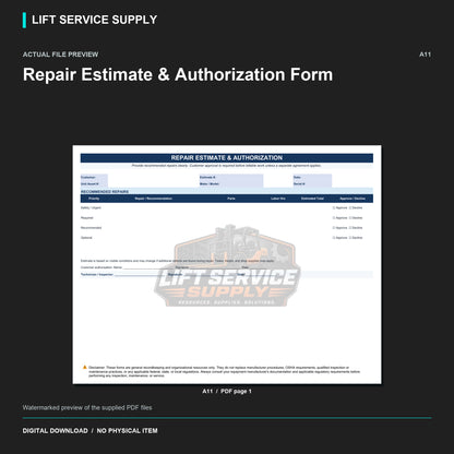 Repair Estimate & Authorization Form - Actual form preview with logo watermark