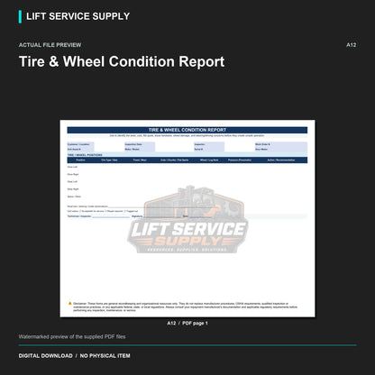 Tire & Wheel Condition Report - Actual form preview with logo watermark