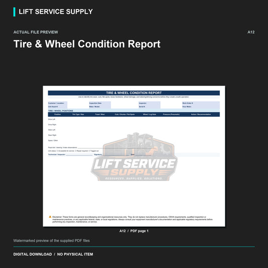Tire & Wheel Condition Report - Actual form preview with logo watermark