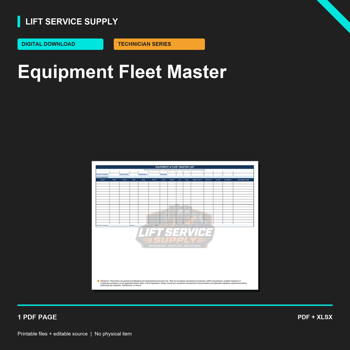 Equipment Fleet Master - Product cover