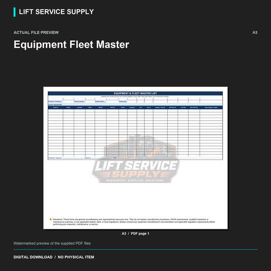 Equipment Fleet Master - Actual form preview with logo watermark