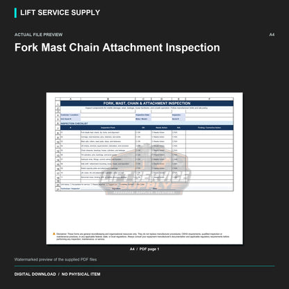 Fork Mast Chain Attachment Inspection - Actual form preview with logo watermark