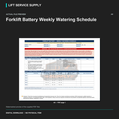Forklift Battery Weekly Watering Schedule - Actual form preview with logo watermark