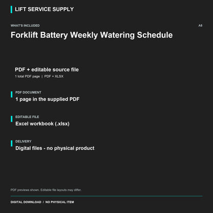 Forklift Battery Weekly Watering Schedule - Included files